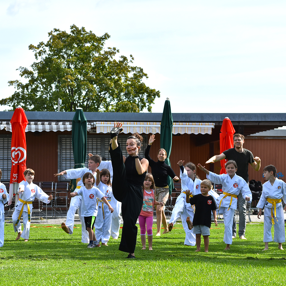 Gruppe Kinder ab 6 Jahren beim Tiger-Kids Kurs in der Hipp Kampfkunstschule Ulm Blautalcenter